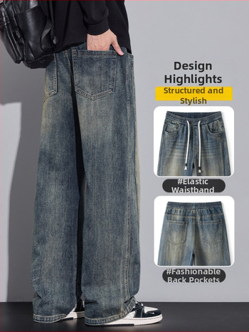 Muške traperice ravnog kroja, vintage stil, pamuk denim s blagom elastanošću, srednji struk, zip zatvaranje, jesen 2025