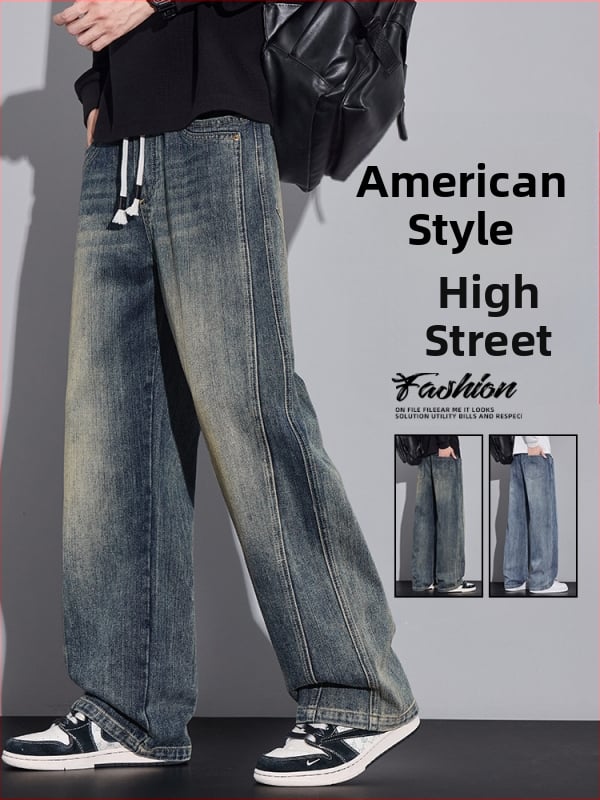 Muške traperice ravnog kroja, vintage stil, pamuk denim s blagom elastanošću, srednji struk, zip zatvaranje, jesen 2025