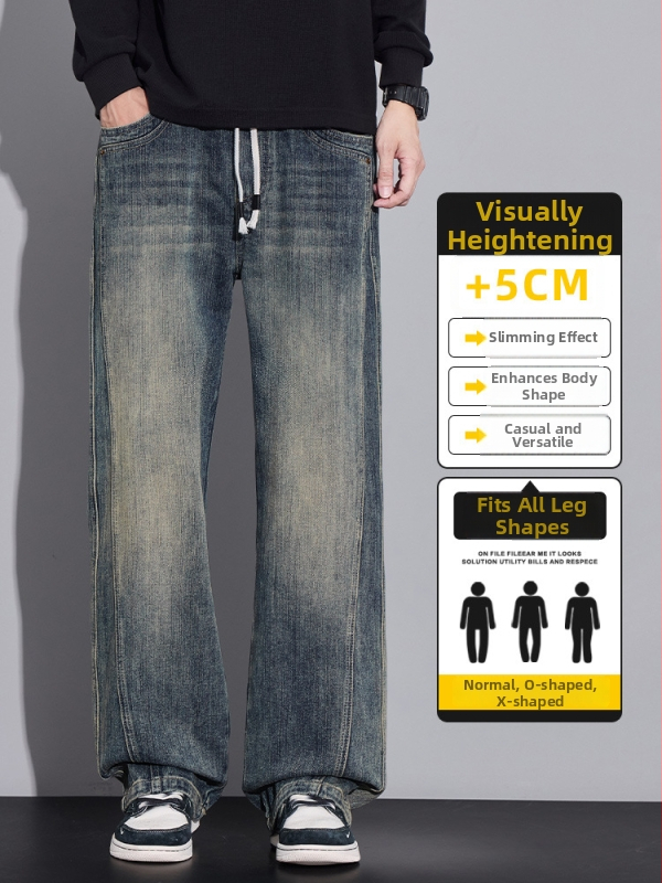 Muške traperice ravnog kroja, vintage stil, pamuk denim s blagom elastanošću, srednji struk, zip zatvaranje, jesen 2025