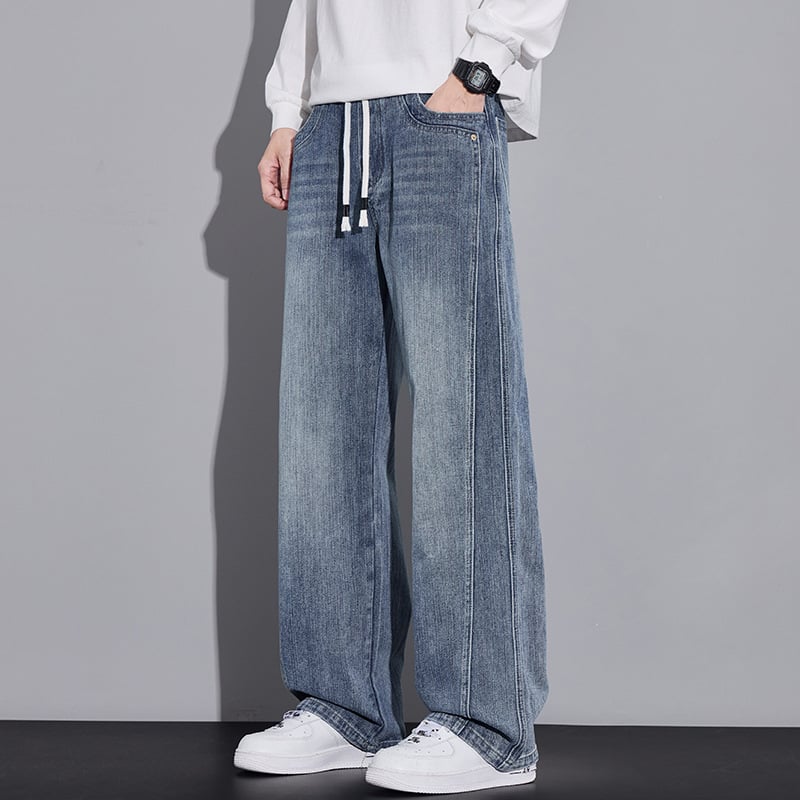 Muške traperice ravnog kroja, vintage stil, pamuk denim s blagom elastanošću, srednji struk, zip zatvaranje, jesen 2025