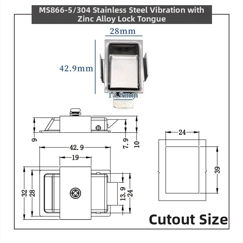 Sea tan MS866-18 Plošný zámok pre skriňu, vysúvací teleskopický zámok pre zabudovanú súpravu náradia, panel z nehrdzavejúcej ocele 304, vhodný pre skrine a kancelárske skrinky, Nový čínsky štýl