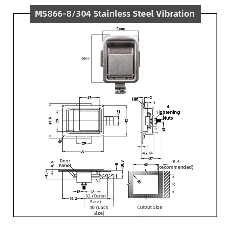 Sea tan MS866-18 Plošný zámok pre skriňu, vysúvací teleskopický zámok pre zabudovanú súpravu náradia, panel z nehrdzavejúcej ocele 304, vhodný pre skrine a kancelárske skrinky, Nový čínsky štýl