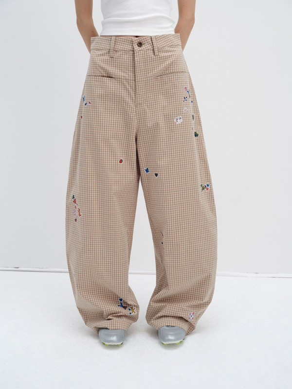 Casual hlače od pamuk-mešavine s kariranim printom, širokog kroja, srednja talija, street-hipster stil