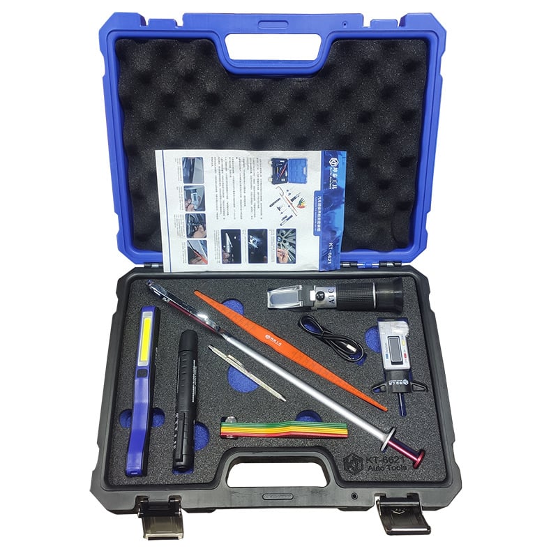 Demontázs nélküli féktárcsa vastagságmérő digitális kijelzővel és fékbetét kopásának teszt tollal