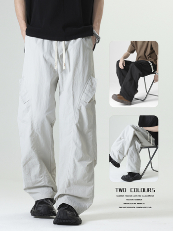 Nyári könnyű munkanadrág – egyenes szabású, középmagas derék, övvel, gyorsan száradó rugalmas szövet