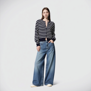 URAZ Ženske traperice u stilu scimitar, slobodan kroj, široke nogavice, denim, jesen 2025, model 479000