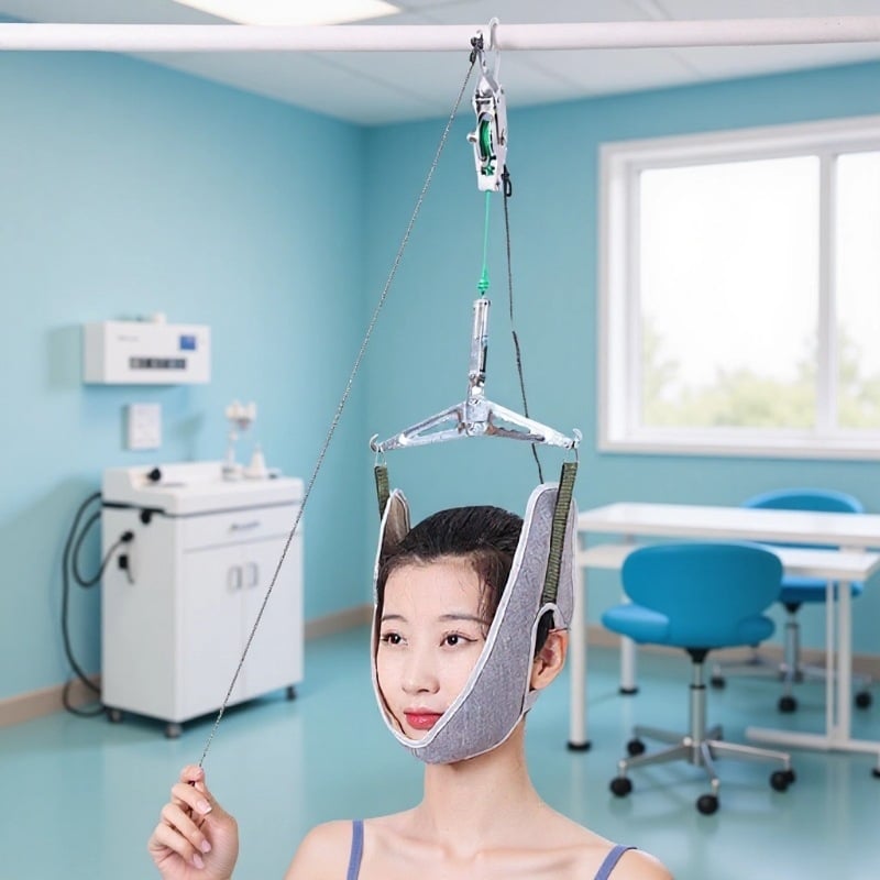 Nyaki trakciós készülék – kampós típusú nyaki rögzítő öv felnőtteknek; Márka Good helper; Anyag: poliészter; Alkalmazás: egészségügyi masszázs; Kategória: nyaki trakciós készülék