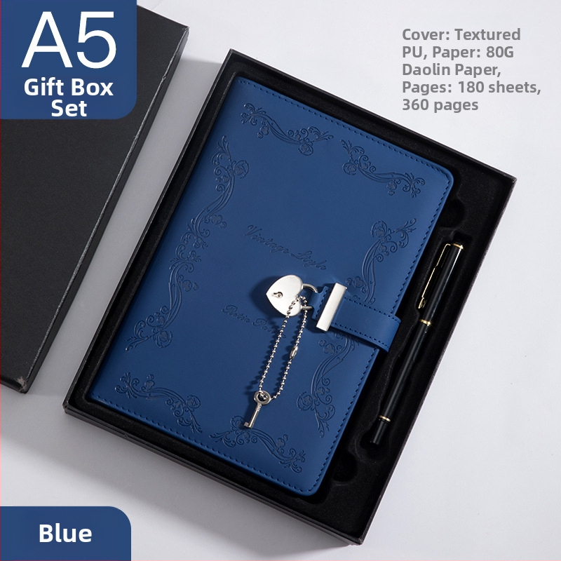 Poklon-set bilježnica s bravom, teksturirana PU korica, ljepilo uvez, 180 stranica, veličina 218×150 mm