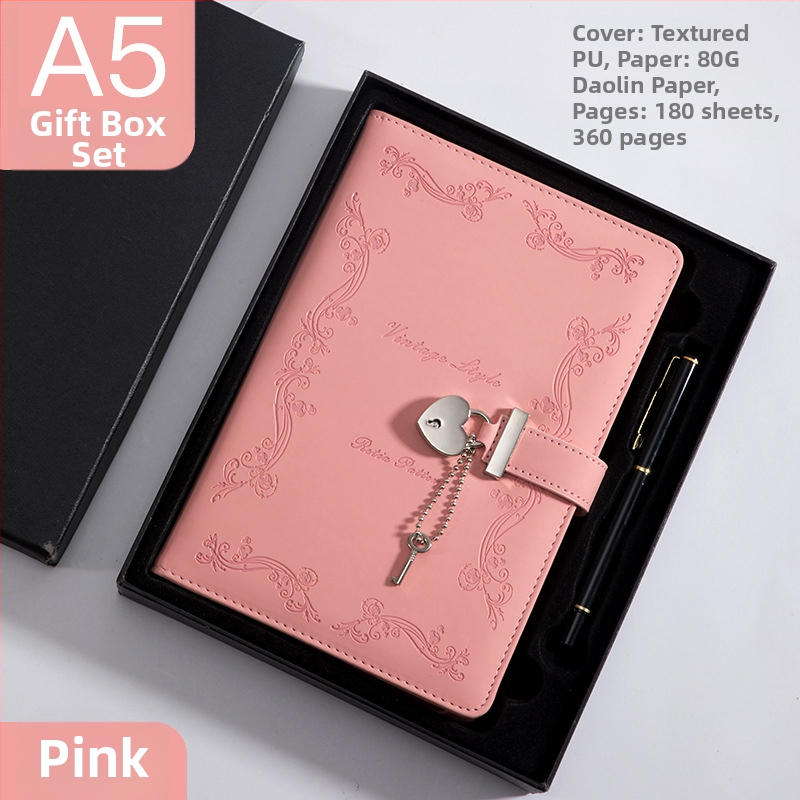 Poklon-set bilježnica s bravom, teksturirana PU korica, ljepilo uvez, 180 stranica, veličina 218×150 mm