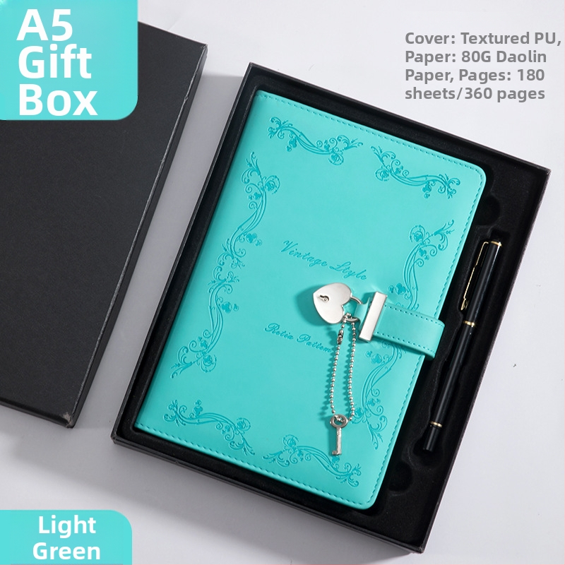 Poklon-set bilježnica s bravom, teksturirana PU korica, ljepilo uvez, 180 stranica, veličina 218×150 mm