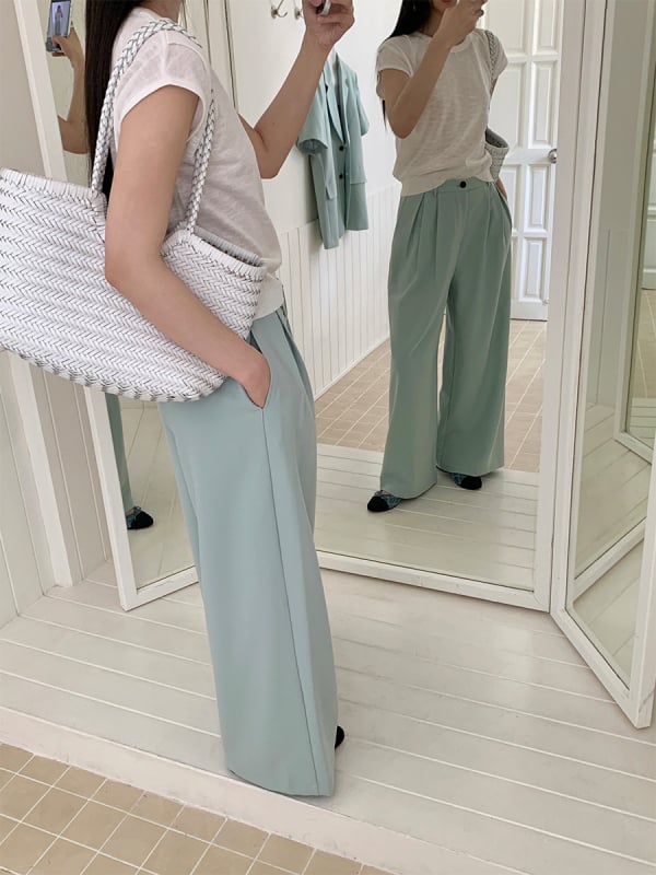 Καθημερινά παντελόνια φαρδιάς γραμμής με ψηλή μέση, χαλαρή εφαρμογή, ύφασμα από μίγμα ινών, λεπτή υφή, καλοκαίρι 2025, ιαπωνο-κορεατικό στυλ χαλάρωσης