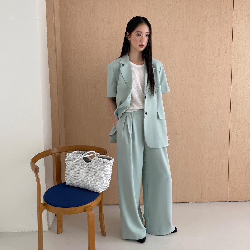 Καθημερινά παντελόνια φαρδιάς γραμμής με ψηλή μέση, χαλαρή εφαρμογή, ύφασμα από μίγμα ινών, λεπτή υφή, καλοκαίρι 2025, ιαπωνο-κορεατικό στυλ χαλάρωσης