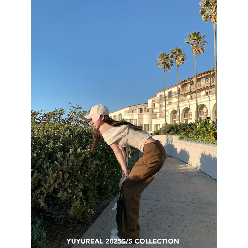 Γυναικεία παντελόνια casual Chenille με Spandex, ίσιο κόψιμο, μήκος 3/4, άνοιξη 2024