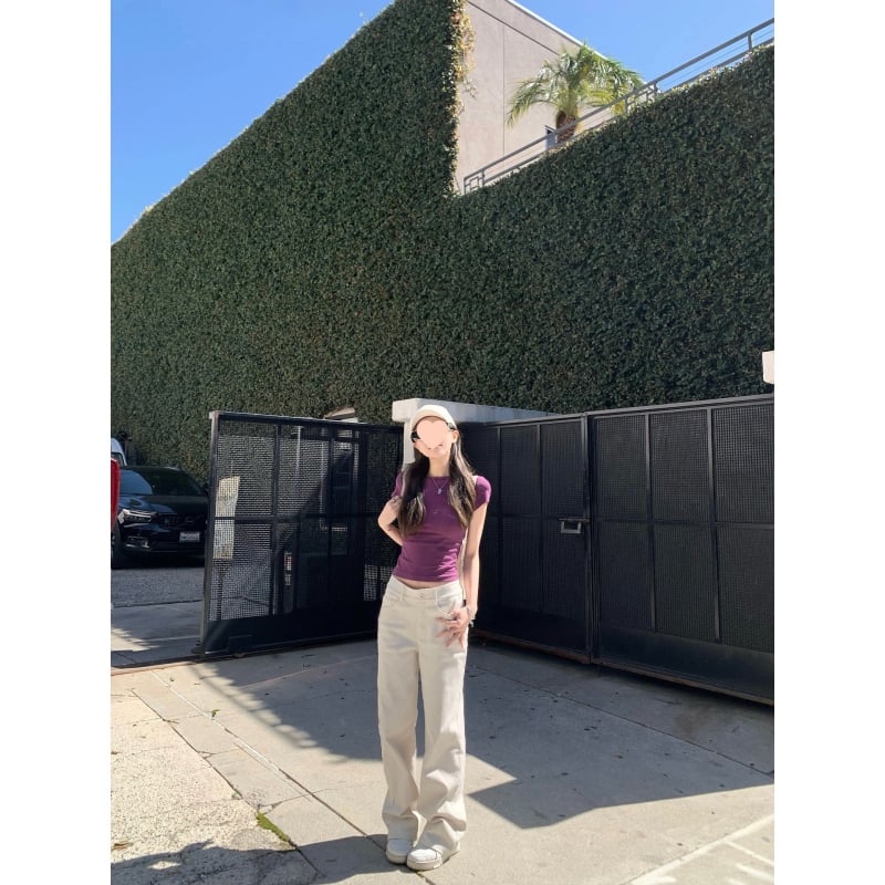 Γυναικεία παντελόνια casual Chenille με Spandex, ίσιο κόψιμο, μήκος 3/4, άνοιξη 2024