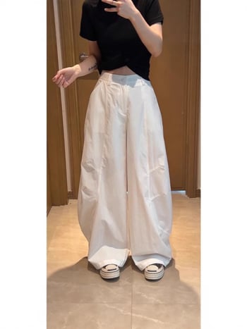 Sugarclawcat γυναικεία καθημερινά παντελόνια, ψηλή μέση, φαρδιά γραμμή balloon, ημιελαστική μέση, βαμβάκι-νάιλον 30–50%