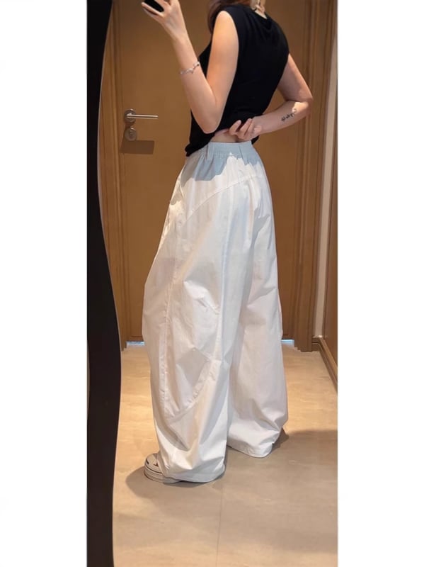 Sugarclawcat γυναικεία καθημερινά παντελόνια, ψηλή μέση, φαρδιά γραμμή balloon, ημιελαστική μέση, βαμβάκι-νάιλον 30–50%