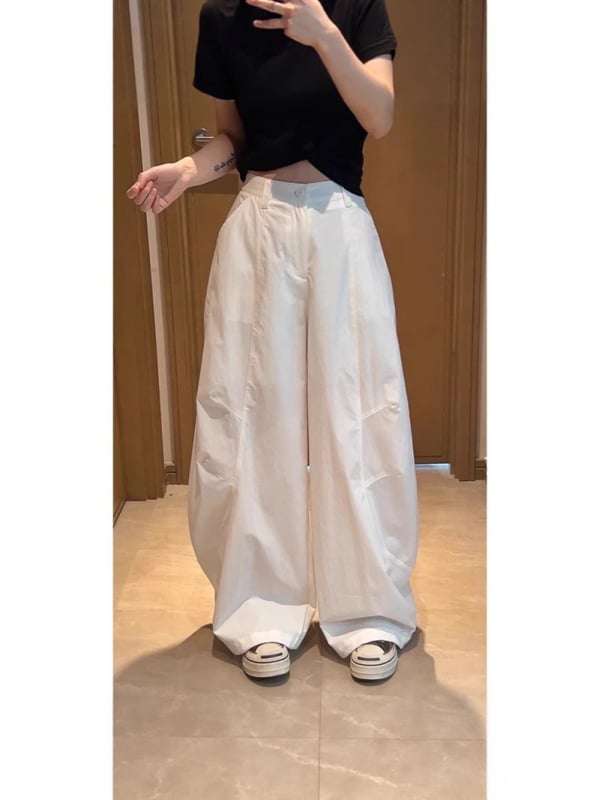 Sugarclawcat γυναικεία καθημερινά παντελόνια, ψηλή μέση, φαρδιά γραμμή balloon, ημιελαστική μέση, βαμβάκι-νάιλον 30–50%