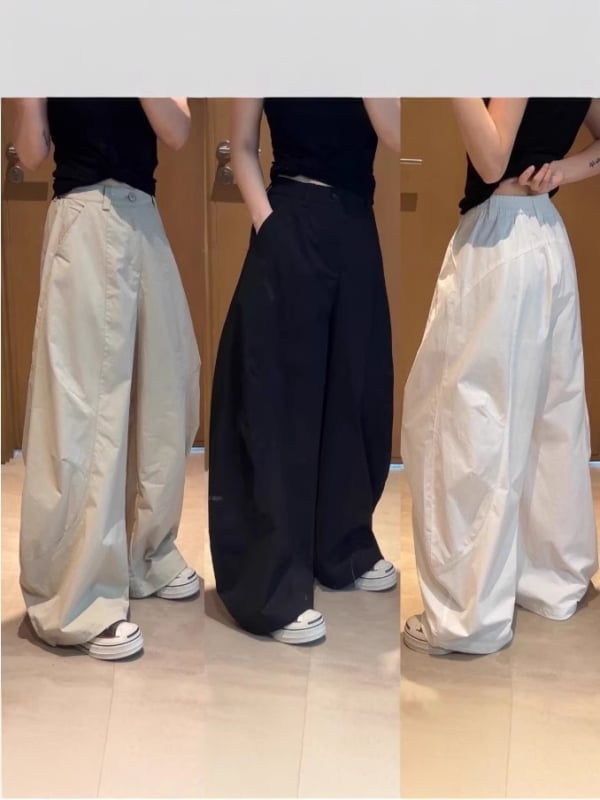 Sugarclawcat γυναικεία καθημερινά παντελόνια, ψηλή μέση, φαρδιά γραμμή balloon, ημιελαστική μέση, βαμβάκι-νάιλον 30–50%