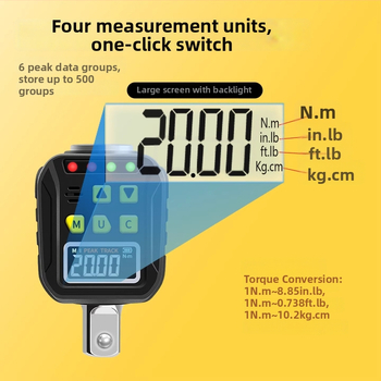 Yarik elektronický digitálny momentový kľúč s digitálnym displejom, z chrom-vanadovej ocele, vysoká presnosť, ±2% podľa smeru, ±2,5% proti smeru, hmotnosť 200 g