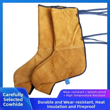 Κάλυμμα προστασίας ποδιού από δέρμα αγελάδας με κορδόνια για συγκόλληση — ανθεκτικό στη φθορά, θερμομονωτικό, προστασία γόνατος και αστραγάλου