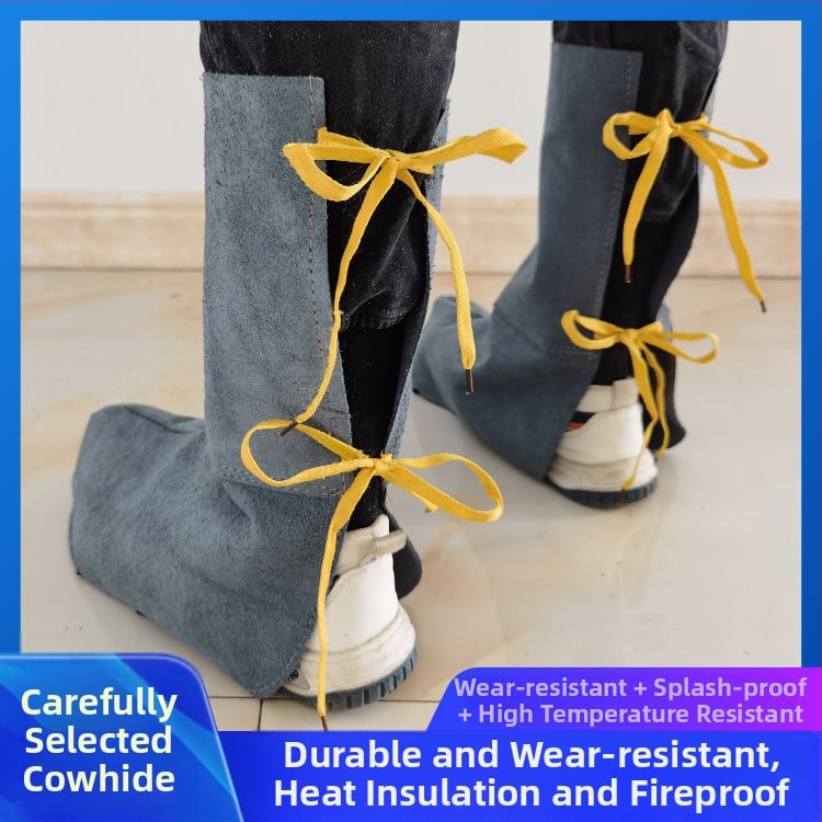 Κάλυμμα προστασίας ποδιού από δέρμα αγελάδας με κορδόνια για συγκόλληση — ανθεκτικό στη φθορά, θερμομονωτικό, προστασία γόνατος και αστραγάλου
