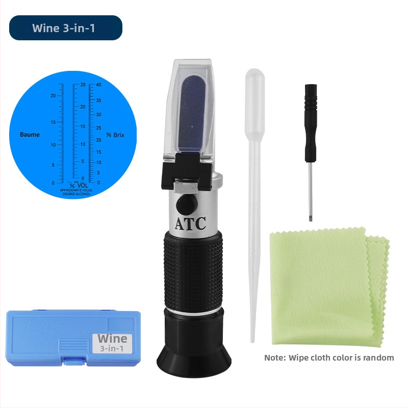 3-in-1 mérő: sótartalom, alkoholtartalom és cukortartalom; bor és sör specifikus gravitáció mérő; vizelet specifikus gravitáció detektor