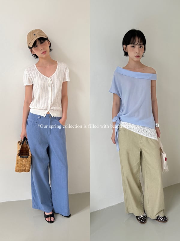 Φαρδιά γυναικεία παντελόνια σε κορεατικό στυλ, χαλαρή εφαρμογή, ψηλή μέση, 95% βαμβάκι