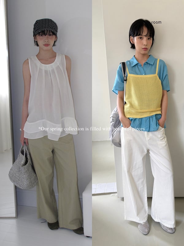 Φαρδιά γυναικεία παντελόνια σε κορεατικό στυλ, χαλαρή εφαρμογή, ψηλή μέση, 95% βαμβάκι