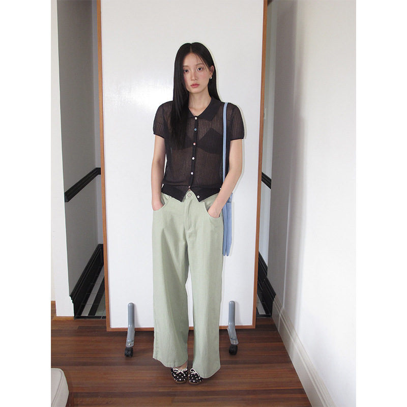 Φαρδιά γυναικεία παντελόνια σε κορεατικό στυλ, χαλαρή εφαρμογή, ψηλή μέση, 95% βαμβάκι