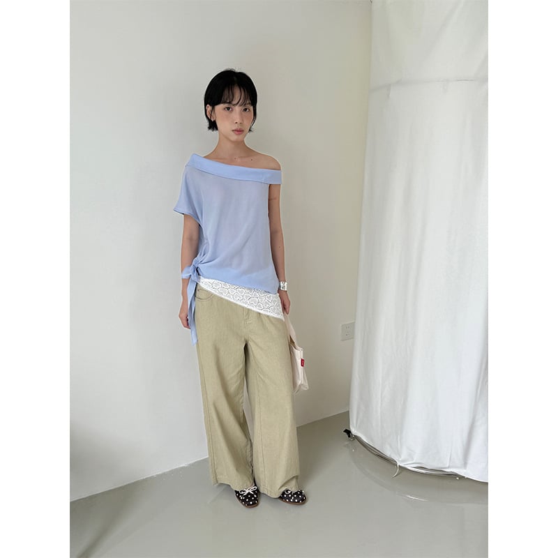 Φαρδιά γυναικεία παντελόνια σε κορεατικό στυλ, χαλαρή εφαρμογή, ψηλή μέση, 95% βαμβάκι