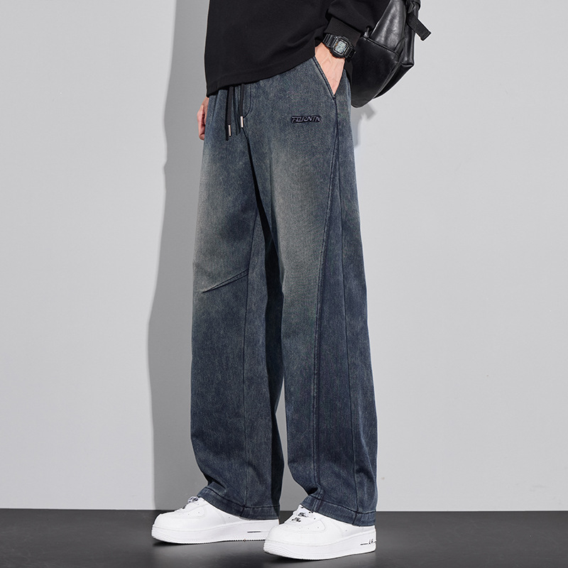 Farmernadrág - Vintage egyenes szabású (pamut stretch denim, mikro-elasticitás, fleece belső, középmagas derék, zsinórzár)