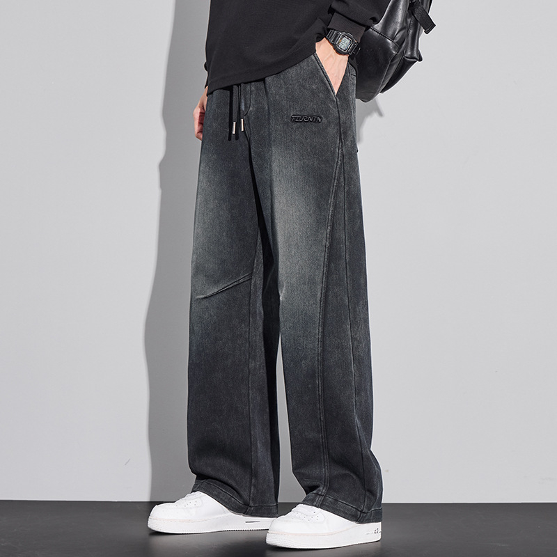 Farmernadrág - Vintage egyenes szabású (pamut stretch denim, mikro-elasticitás, fleece belső, középmagas derék, zsinórzár)