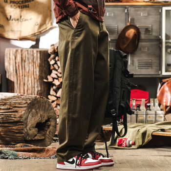 Be Brave Pantalone od pamuka u američkom vintage stilu vojno zelene boje za muškarce, ravni kroj, svakodnevno i radno