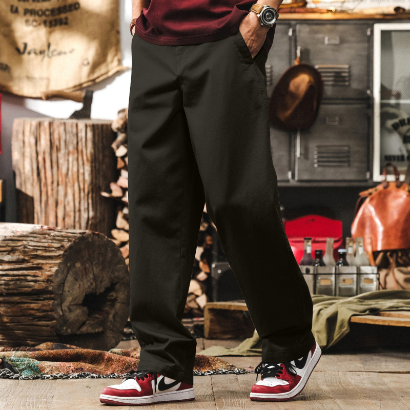 Be Brave Pantalone od pamuka u američkom vintage stilu vojno zelene boje za muškarce, ravni kroj, svakodnevno i radno