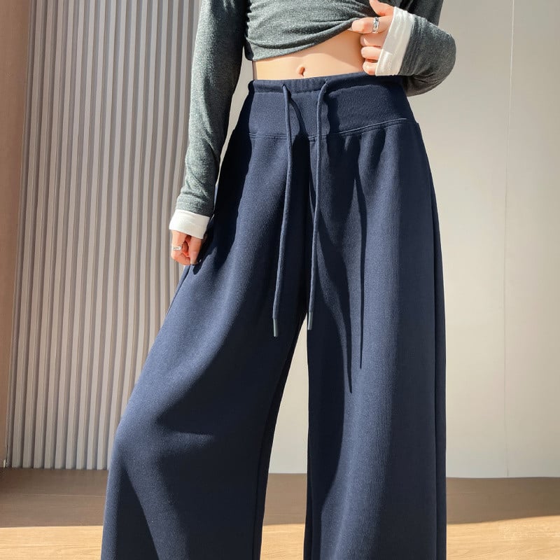 Γυναικείοι πλεκτοί παντελόνες ίσιας γραμμής, υψηλή μέση, εφαρμογή draped, τρισδιάστατη κοπή, κομψό επαγγελματικό στυλ, φθινοπωρο 2025