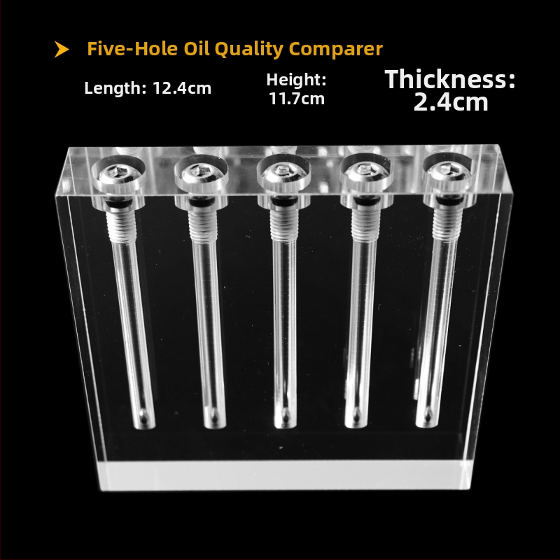 Autóolaj viszkozitás-ellenőrző és olajminőség-összehasonlító bemutató üvegállvány