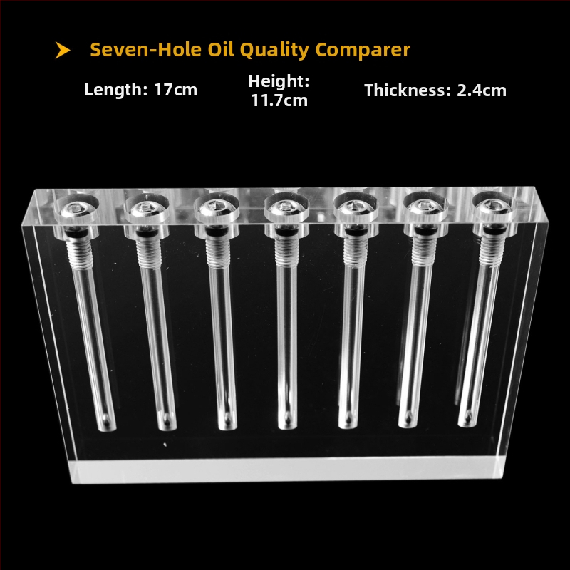 Autóolaj viszkozitás-ellenőrző és olajminőség-összehasonlító bemutató üvegállvány