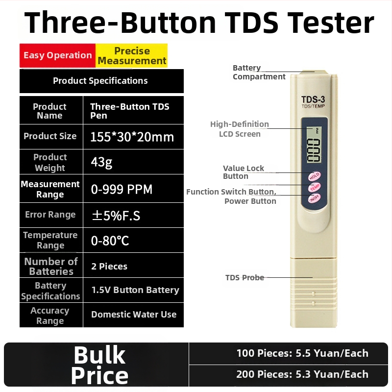 Pero za mjerenje kvalitete vode za vodovodnu vodu: TDS, pH, tvrdoća (ppm) i sadržaj minerala