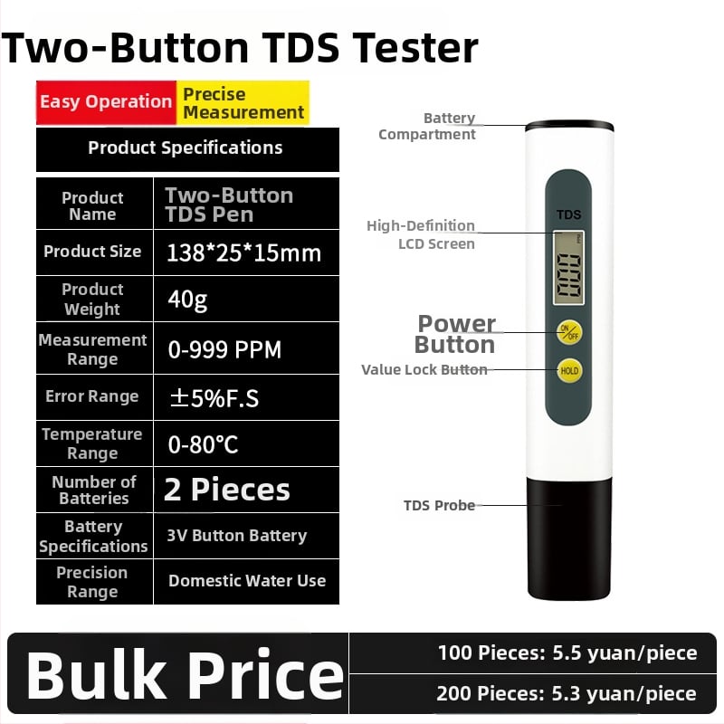 Pero za mjerenje kvalitete vode za vodovodnu vodu: TDS, pH, tvrdoća (ppm) i sadržaj minerala