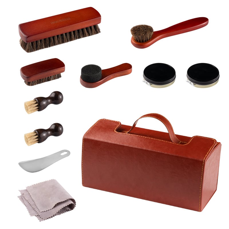 Set de pensule pentru pantofi cu păr de cal – îngrijire a pielii, curățare și lustruire