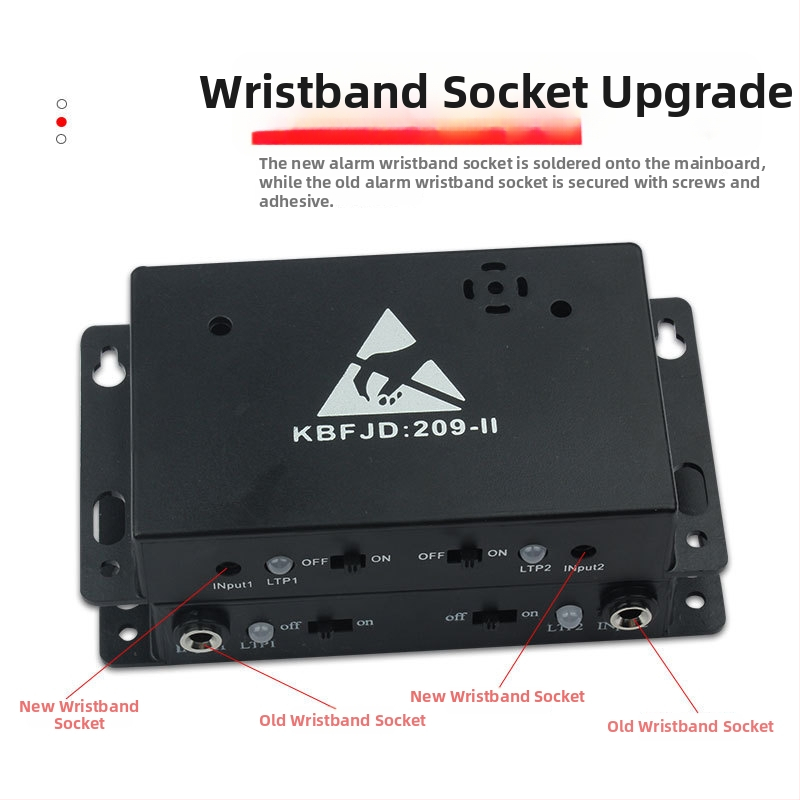 Elektrostatický prstenový alarm - Značka KBFJD, Model 209-1, Uzemňovací kábel zahrnutý, ESD online detektor, Certifikácia ZKT-2209207037C