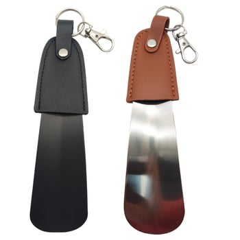Shoehorn cu breloc și husă din piele, oțel inoxidabil, portabil și compact, stil minimalist modern