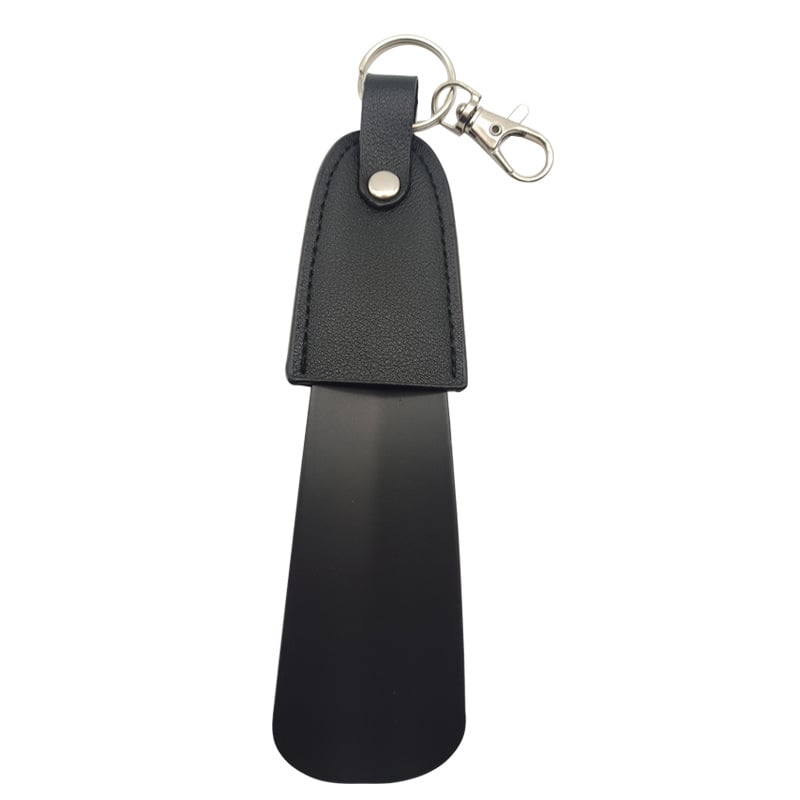 Shoehorn cu breloc și husă din piele, oțel inoxidabil, portabil și compact, stil minimalist modern