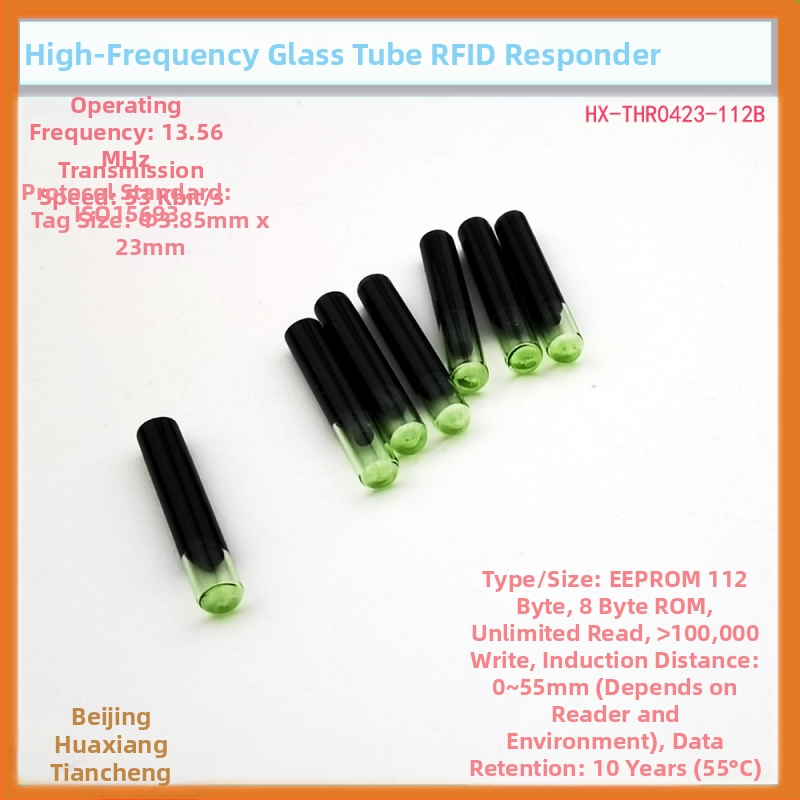 HF RFID etiketa u staklanoj cijevi za kalup obuće – ICODE serija, 13,56 MHz, memorija 112×8, čitanje/pisanje 0,01 s, 100000 ciklusa pisanja