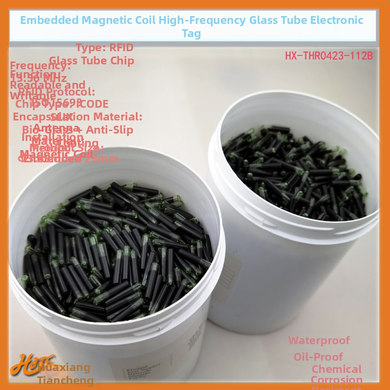 HF RFID etiketa u staklanoj cijevi za kalup obuće – ICODE serija, 13,56 MHz, memorija 112×8, čitanje/pisanje 0,01 s, 100000 ciklusa pisanja