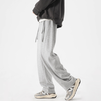 Pantaloni de trening pentru bărbați, cu fleece pe interior, croială dreaptă, talie mediu-înaltă cu șnur, buzunare multiple