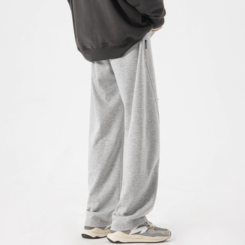 Pantaloni de trening pentru bărbați, cu fleece pe interior, croială dreaptă, talie mediu-înaltă cu șnur, buzunare multiple