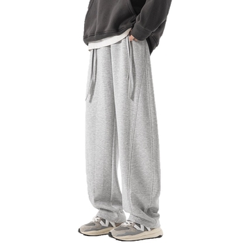 Pantaloni de trening pentru bărbați, cu fleece pe interior, croială dreaptă, talie mediu-înaltă cu șnur, buzunare multiple