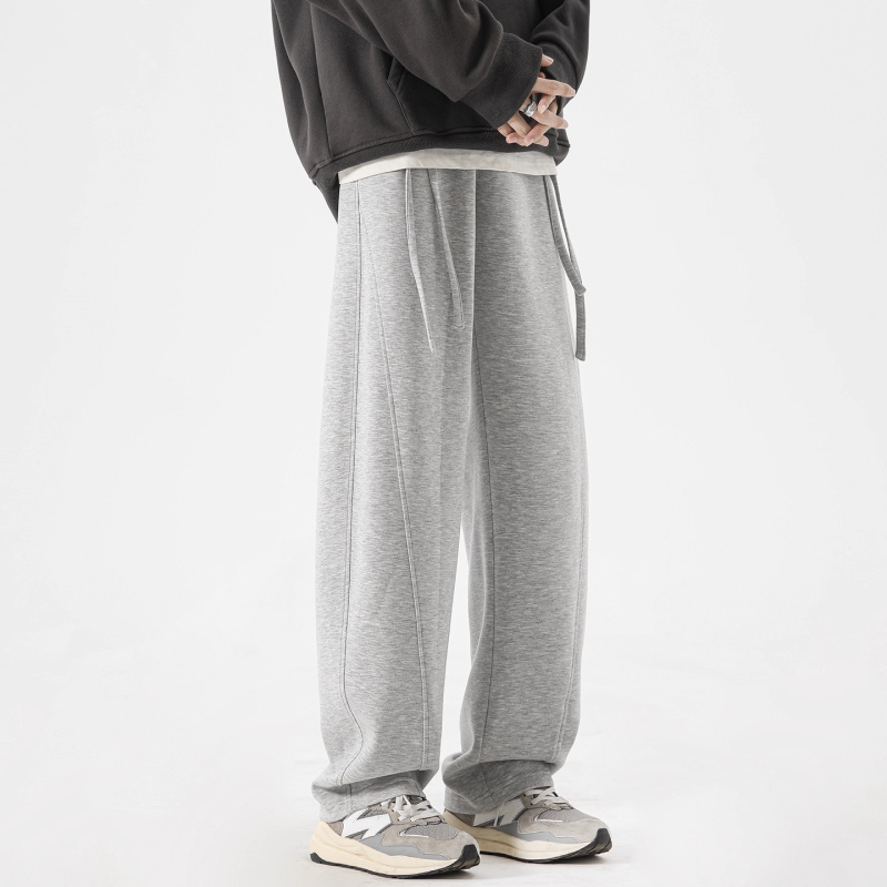 Pantaloni de trening pentru bărbați, cu fleece pe interior, croială dreaptă, talie mediu-înaltă cu șnur, buzunare multiple