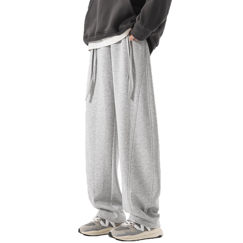 Pantaloni de trening pentru bărbați, cu fleece pe interior, croială dreaptă, talie mediu-înaltă cu șnur, buzunare multiple